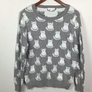 cat lady intarsia sweater Gray & White size large cats